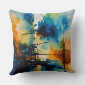 抽象芸術水彩画 | 青とオレンジ クッション (裏面)