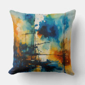 抽象芸術水彩画 | 青とオレンジ クッション (正面)