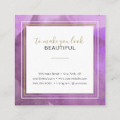 抽象芸術水彩紫と金ゴールドメイクアップアーティスト スクエア名刺 (裏面)