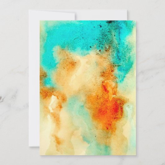 抽象芸術水彩結婚式招待状ティール（緑がかった色）オレンジ 招待状 (裏面)