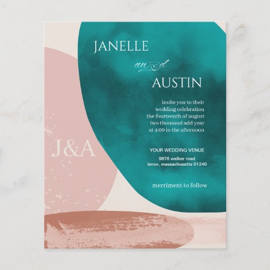 抽象芸術水彩結婚式招待状 チラシ (正面)