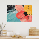 抽象芸術水彩絵画花 ポスター (キッチン)