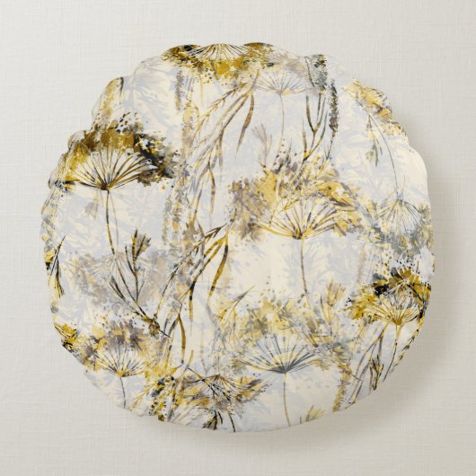 抽象芸術水彩背景:dandelion、juniper ラウンドクッション (正面)