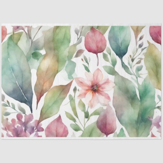 抽象芸術水彩自然コラージュ葉付き 薄葉紙 (正面)