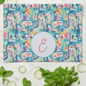 抽象芸術水彩花模様モングラム キッチンタオル (折り畳み)