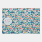 抽象芸術水彩花模様モングラム キッチンタオル (横)