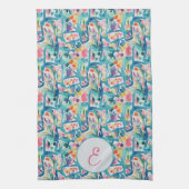 抽象芸術水彩花模様モングラム キッチンタオル (縦)