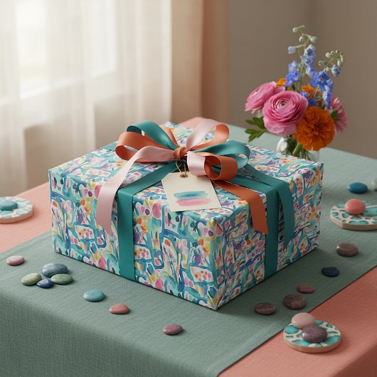 抽象芸術水彩花模様 ラッピングペーパー