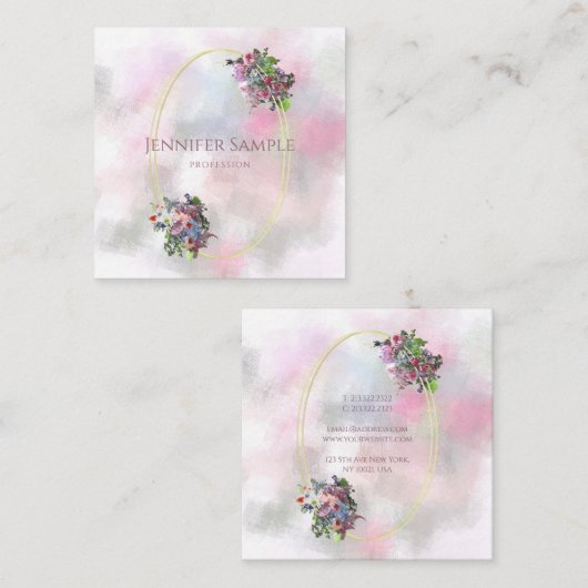 抽象芸術水彩花金ゴールドフレームシックモダン スクエア名刺 (正面/裏面)