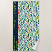 抽象芸術水彩葉結婚モノグラモダンム ビーチタオル (正面)