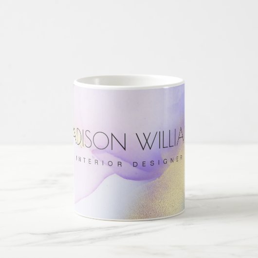 抽象芸術水彩薄紫金ゴールド絵を描名前をカスタムする コーヒーマグカップ (中央)