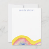 抽象芸術水彩虹の黄色の青(名前付き) ノートカード (正面)