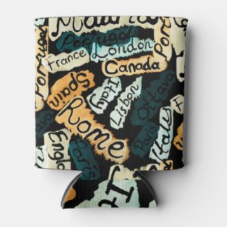 抽象芸術水彩都市、大文字パターン 缶クーラー