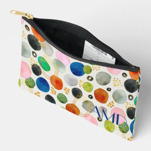 抽象芸術水彩金ゴールドグリッターアート+モノグラム アクセサリーポーチ (見開き)