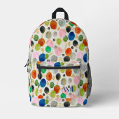 抽象芸術水彩金ゴールドグリッターアート+モノグラム プリントバックパック (正面)