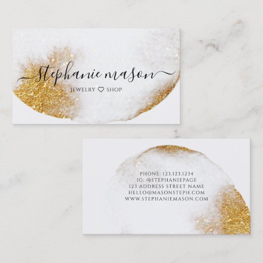 抽象芸術水彩金ゴールドグリッターモダン エレガント 名刺 (正面/裏面)
