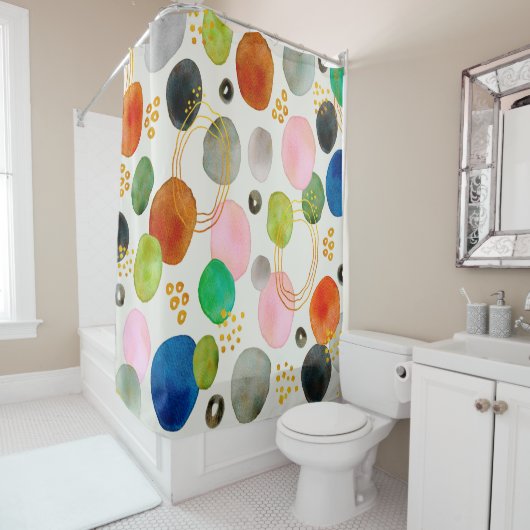 抽象芸術水彩金ゴールドグリッター芸術 シャワーカーテン (インサイチュ)