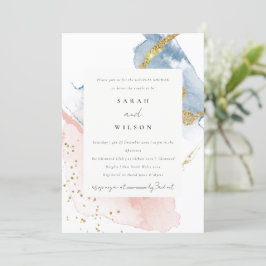 抽象芸術水彩金ゴールドピンクブルーカップルシャワー 招待状