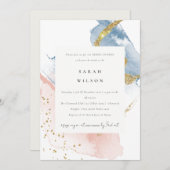 抽象芸術水彩金ゴールドピンクブルーブライダルシャワー 招待状 (正面/裏面)