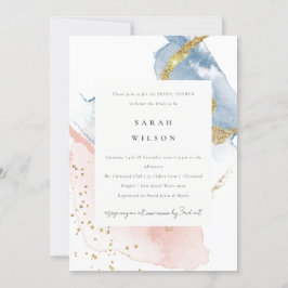 抽象芸術水彩金ゴールドピンクブルーブライダルシャワー 招待状