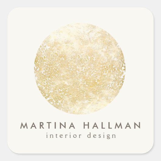 抽象芸術水彩金ゴールド円ロゴアイボリー スクエアシール (正面)
