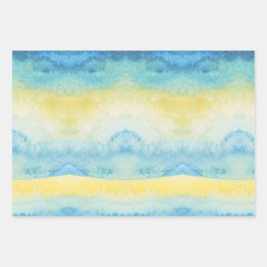 抽象芸術水彩青海と黄日 ラッピングペーパーシート (正面3)