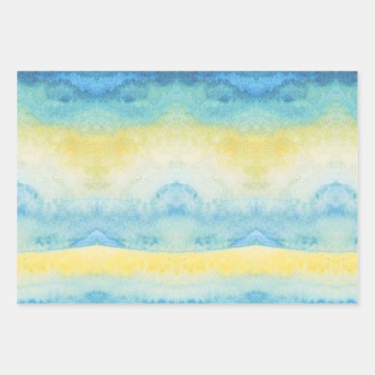 抽象芸術水彩青海と黄日 ラッピングペーパーシート (正面)