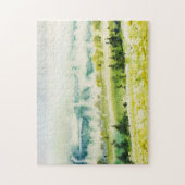 抽象芸術水彩風景緑青 ジグソーパズル (縦)