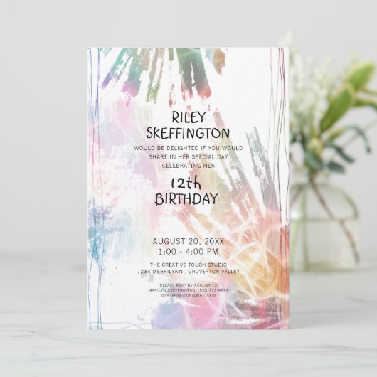 抽象芸術水彩12番目の誕生日クリエイティブスプラッシュ 招待状 (スタンド正面)