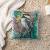 抽象芸術水彩《鳥》アメリカゴガラ-ティール(緑がかった色)装飾用クッション クッション (ブランケット)