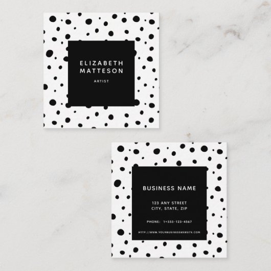 抽象芸術水玉模様モダンミニマル白黒 スクエア名刺 (正面/裏面)