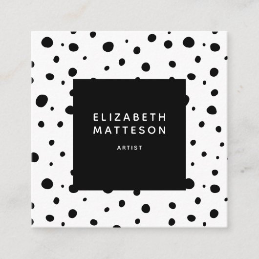 抽象芸術水玉模様モダンミニマル白黒 スクエア名刺 (正面)