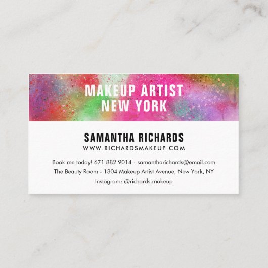 抽象芸術水絵を描色(ばちゃばちゃ)跳ねるトレンディーイニシャル 名刺 (裏面)