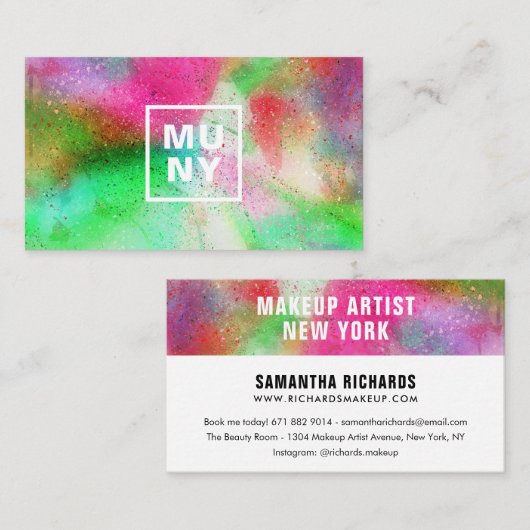 抽象芸術水絵を描色(ばちゃばちゃ)跳ねるトレンディーイニシャル 名刺 (正面/裏面)