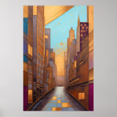抽象芸術水絵画色の金ゴールド街並み3:2 ポスター (正面)