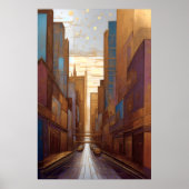 抽象芸術水絵画色の金ゴールド街並み3:2 ポスター (正面)