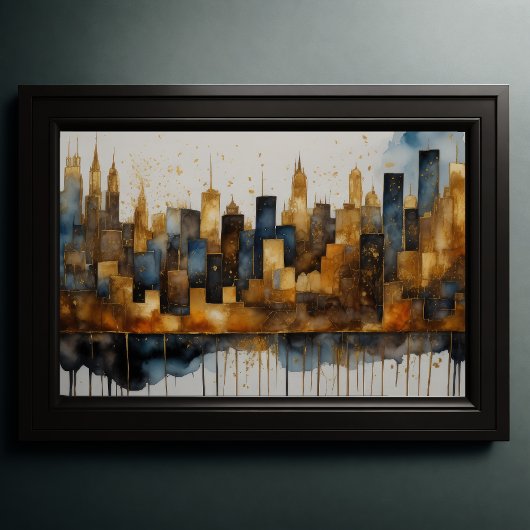 抽象芸術水絵画色の金ゴールド街並み3:2 ポスター