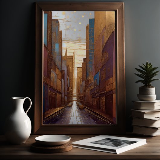 抽象芸術水絵画色の金ゴールド街並み3:2 ポスター