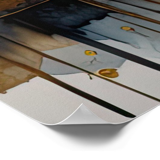 抽象芸術水絵画色の金ゴールド街並み4:3 ポスター (角)