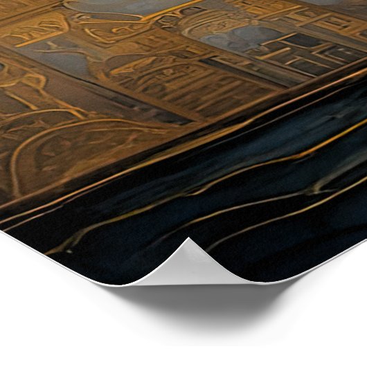 抽象芸術水絵画色の金ゴールド街並み4:3 ポスター (角)