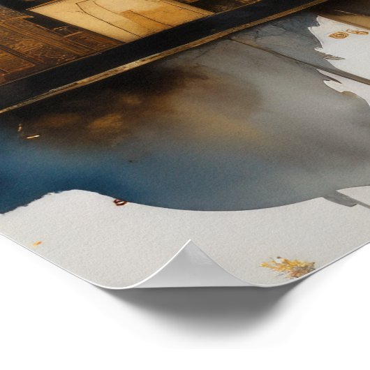 抽象芸術水絵画色の金ゴールド街並み5:4 ポスター (角)