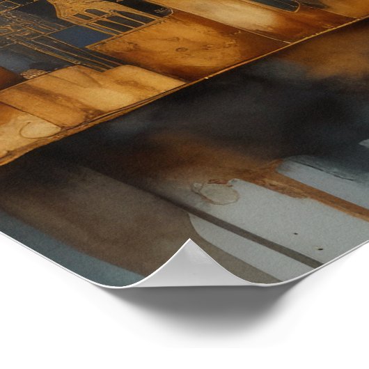 抽象芸術水絵画色の金ゴールド街並み5:4 ポスター (角)