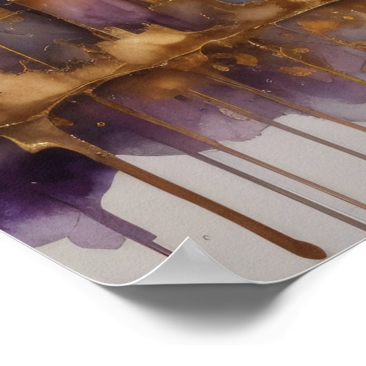 抽象芸術水絵画色の金ゴールド街並み5:4 ポスター (角)