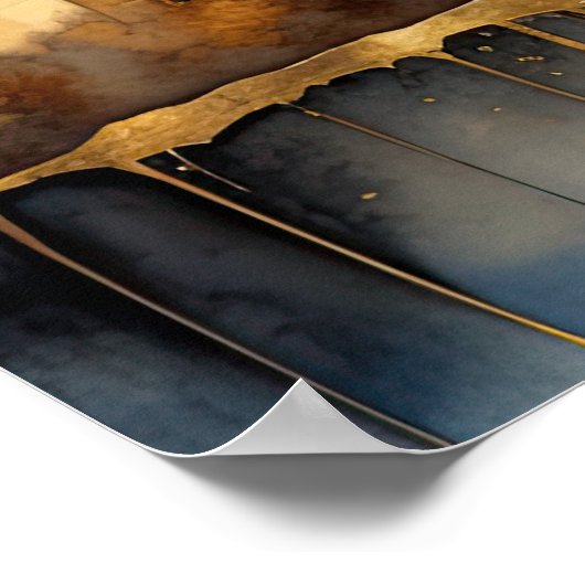 抽象芸術水絵画色の金ゴールド街並み5:4 ポスター (角)