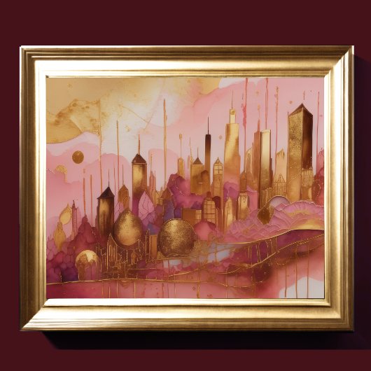 抽象芸術水絵画色の金ゴールド街並み5:4 ポスター