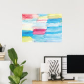 抽象芸術水絵画色 ポスター (ホームオフィス)