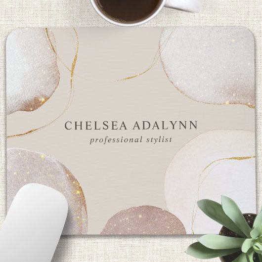 抽象芸術水色きらびやかなラグジュアリーエレガント金ゴールド マウスパッド