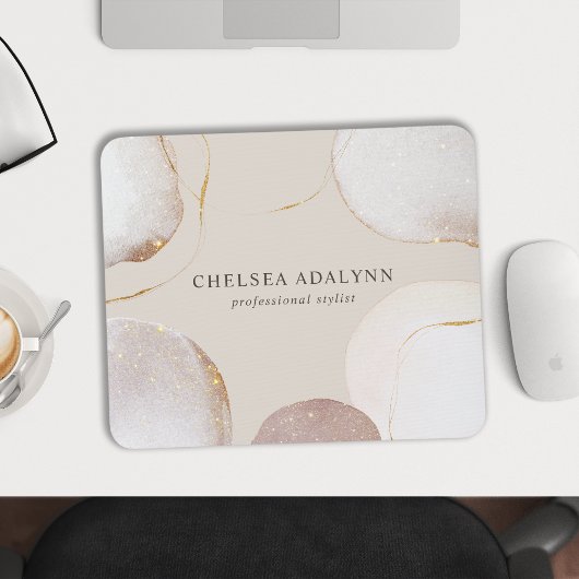 抽象芸術水色きらびやかなラグジュアリーエレガント金ゴールド マウスパッド