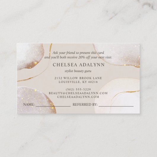 抽象芸術水色きらびやかなラグジュアリーエレガント金ゴールド 紹介カード (裏面)