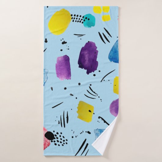 抽象芸術水色のインクスタイル付きの幾何学的形状 バスタオル (バスタオル)